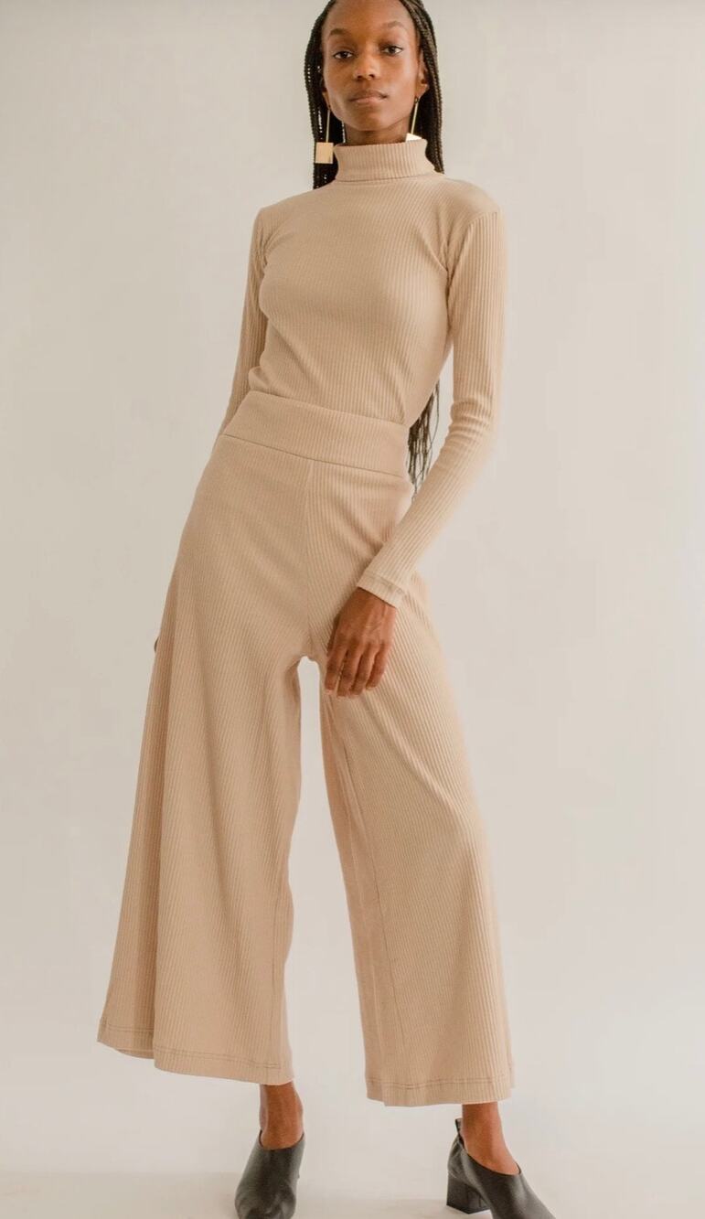 Delfina Balda Basic Color Thick Ribbed Pant Beige Size XS
